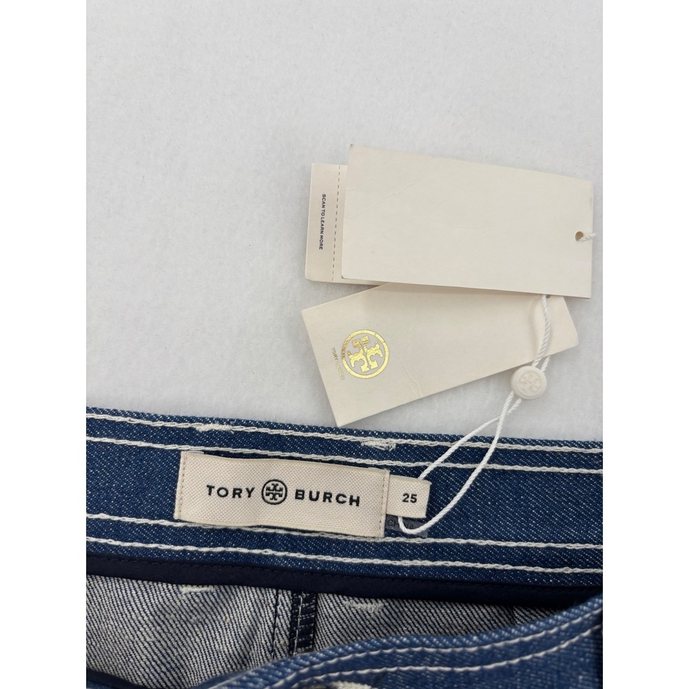 Tory Burch Cropped Denim Jeans Womens 25 Blue Contrast Stitch High Rise 88869 - Picture 4 of 14
